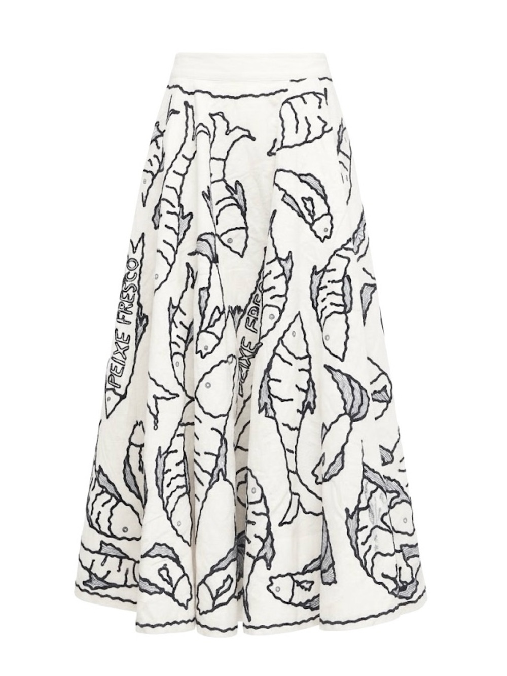 FARM Rio Off-White Fresh Fish Embroidered Midi Skirt Size XS NWT - Picture 1 of 16